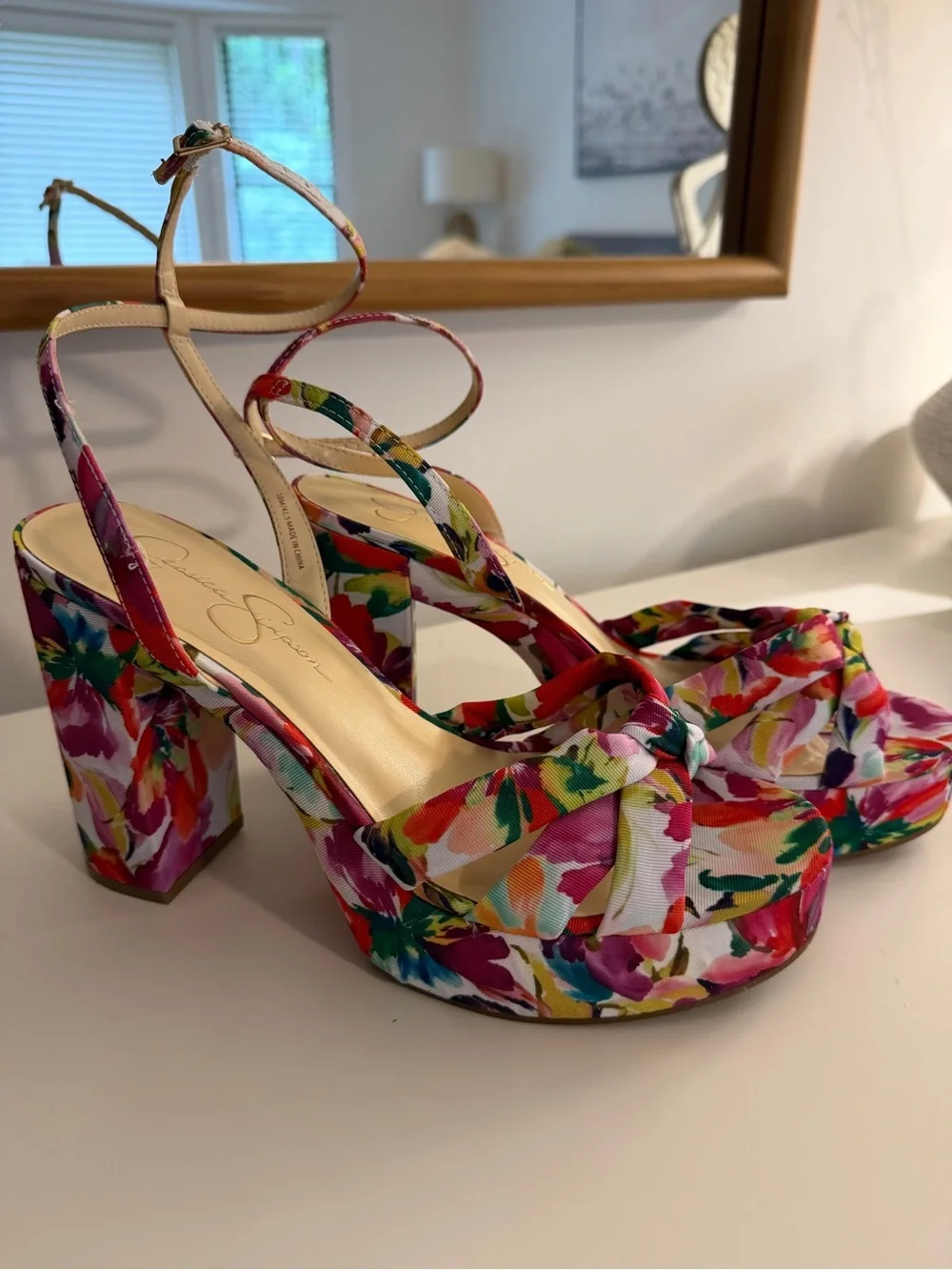 Jessica Simpson Floral Multicolor Platform Slingbacks - Pink/Green/Yellow